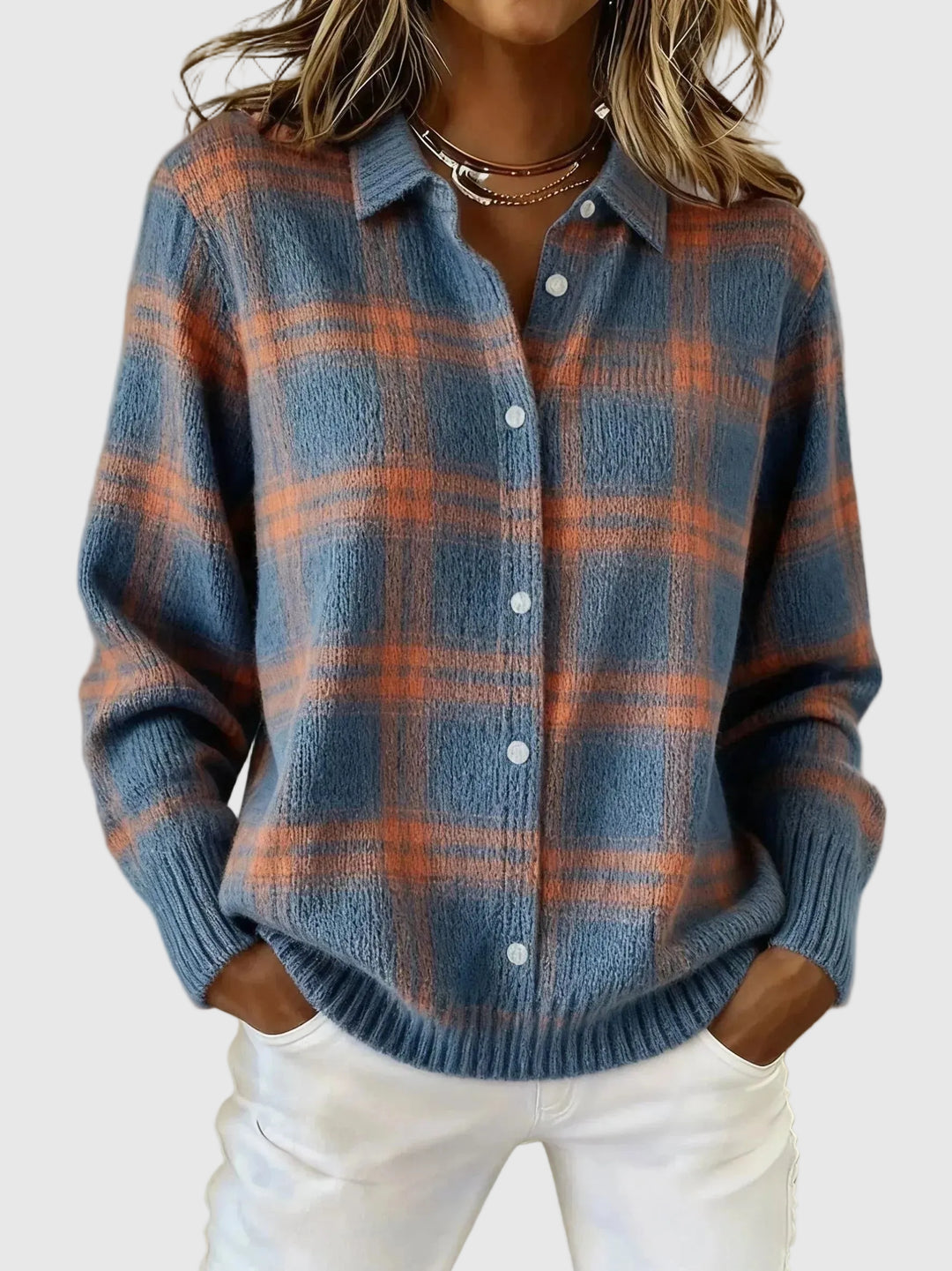 Marija | Retro karirani pulover s kontrastom