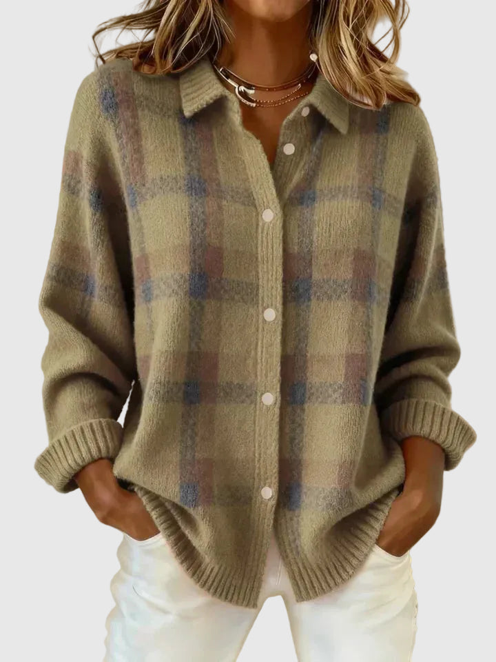 Marija | Retro karirani pulover s kontrastom