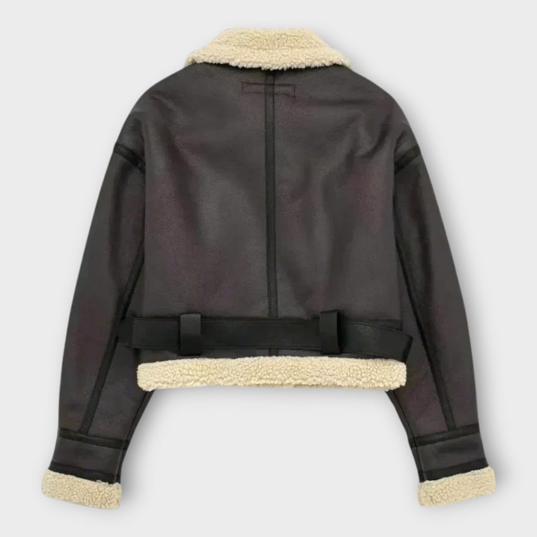 Kožna Kratka Jakna s Krznom i Remenom