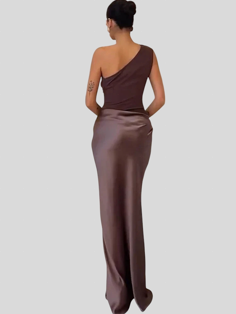 Amber – Saten Haljina Na Jedno Rame, Maxi Duljine