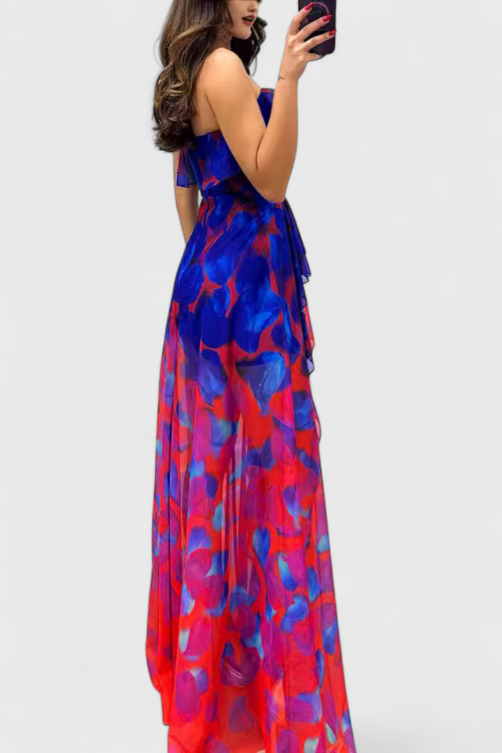 Zrinka Maxi Haljina bez Rukava s Volanima i Gradijent Otvorom